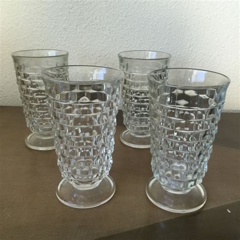 Vintage Faceted Drinking Glasses Set Of 4 Heavy Glass Goblet Indiana