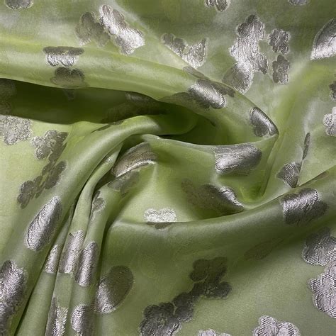 Green Floral Print Silk Brocade Fabric — Tissus En Ligne