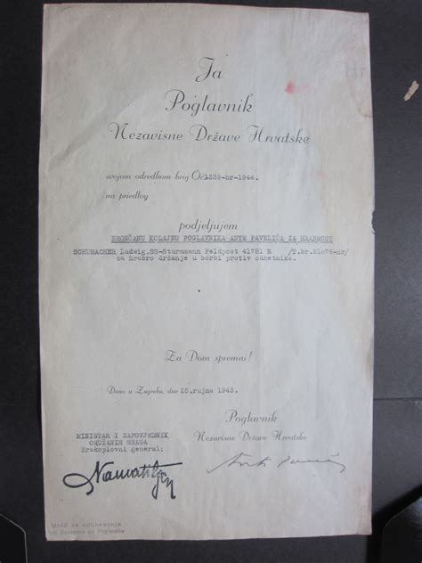 Ante Pavelic Hand Signed Documents 1945 Wwii 1945 1st Edition Manuscript Paper Collectible
