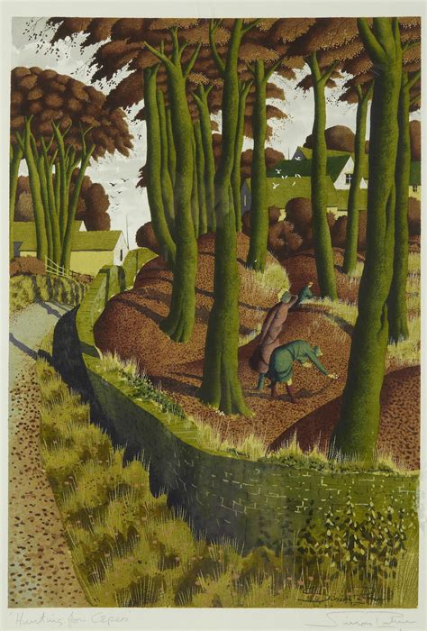 Simon Palmer British Born 1956 Hunting For Ceps Signed Twice