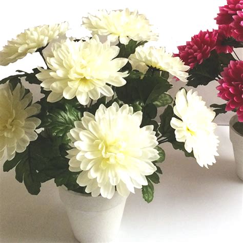 Artificial Silk White Potted Chrysanthemum Plant Shelf Edge