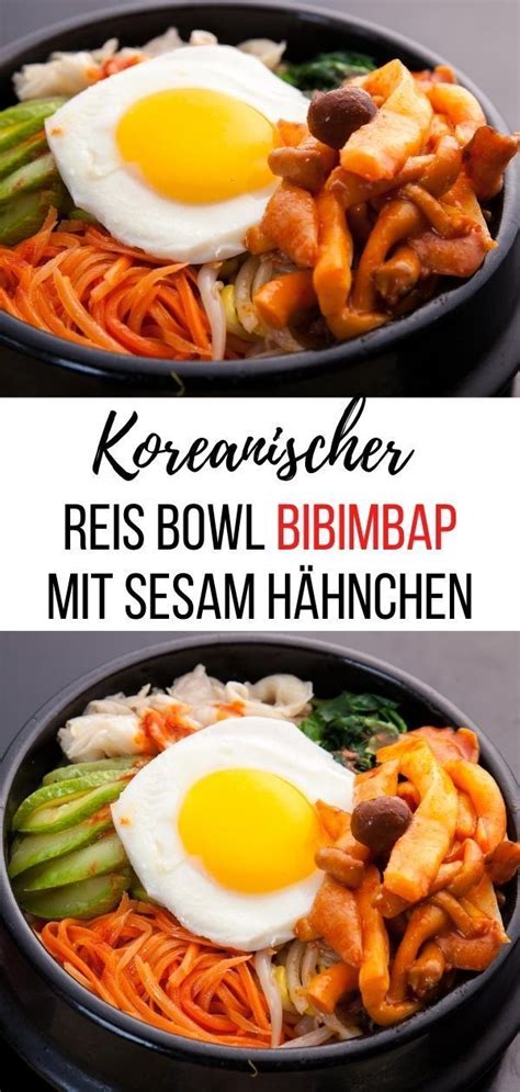 de Bibimbap Koreanischer Rice Bowl mit scharfem Sesam Hähnchen en