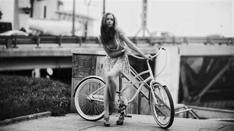 Girl Beauty Cycling Photos Classic Black And White