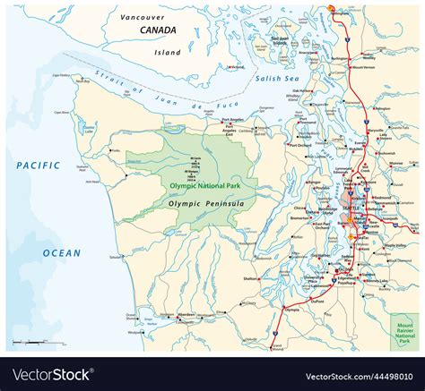 Map Surrounding Olympic Peninsula Washington Usa Vector Image