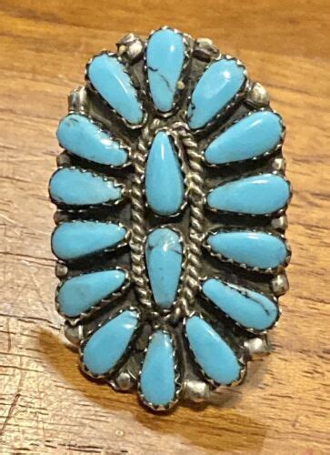Jerry Wilma Begay Navajo Sterling Silver Turquoise Petit Point Ring