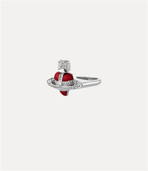 New Diamante Heart Ring In Platinum Crystal Crystal Indian Pink Enamel Vivienne Westwood®