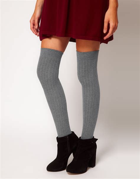 Asos Ribbed Over The Knee Sock In Gray Lyst