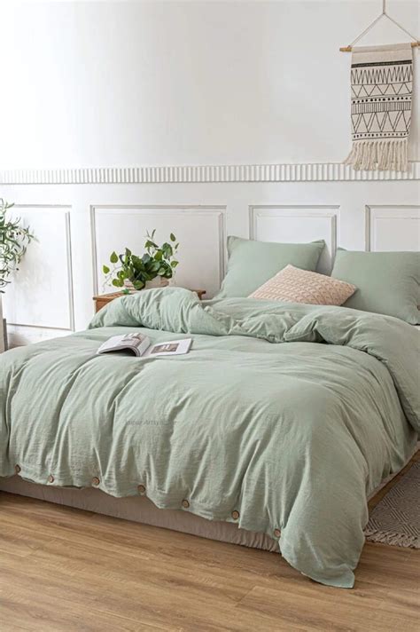 Sage Green Duvet Cover Duvet Cover With Buttons King Etsy