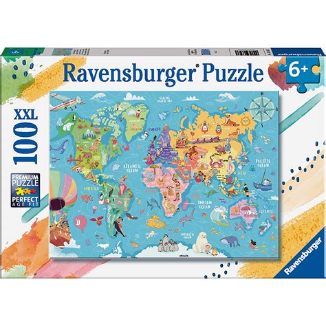 Ravensburger Map Of The World Jigsaw Puzzle 100pc Fun Learning