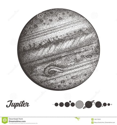 Jupiter Vintage Stylized Outline Drawing Of The Jupiter The Symbols