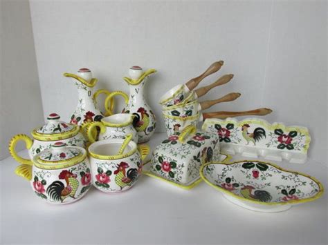 Vintage Kitchen Roosters And Roses 18 Piece Set Instant Etsy