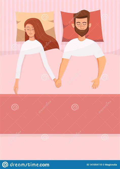Couple Of Young People Man And Woman Sleeping In The Bed Stock Vector Illustration Of Bedtime