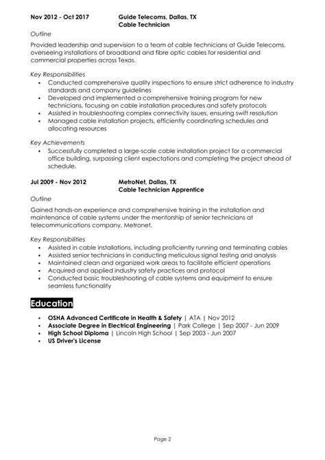 Cable Technician Resume Example And Guide Get Hired
