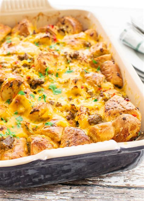 Bagel Breakfast Casserole With Sausage Egg And Cheese