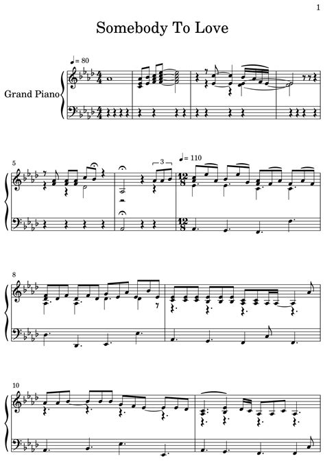 Somebody To Love Sheet Music For Piano