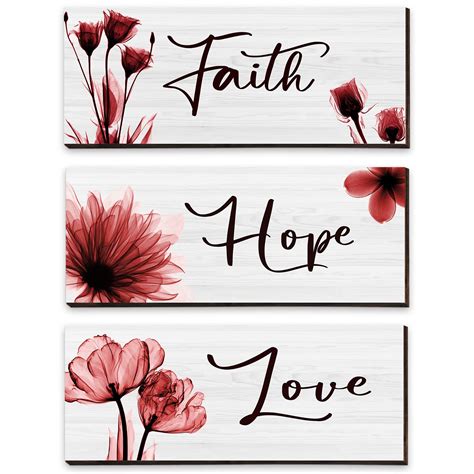 Buy 3 Piece Faith Love Hope Wall Decor Elegant Tulip Wooden Hanging