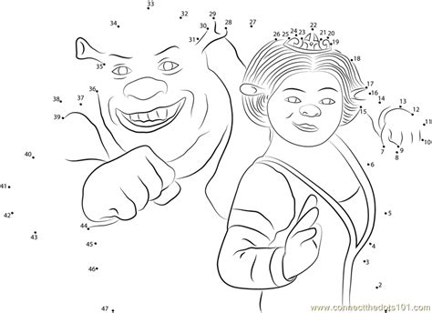 Cute Couple Shrek And Princess Fiona Dot To Dot Printable Worksheet