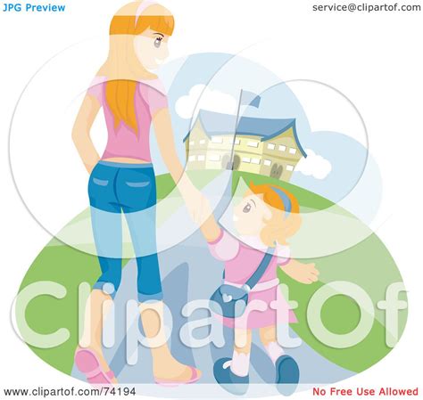 Royalty Free Rf Clipart Illustration Of A Young Mom Walking Her Daughter To School By Bnp