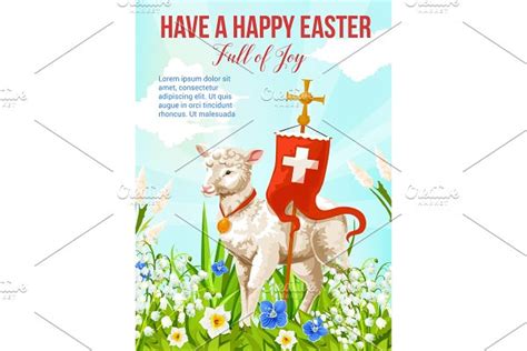 Easter Lamb Of God With Cross Greeting Card Design Pre Designed