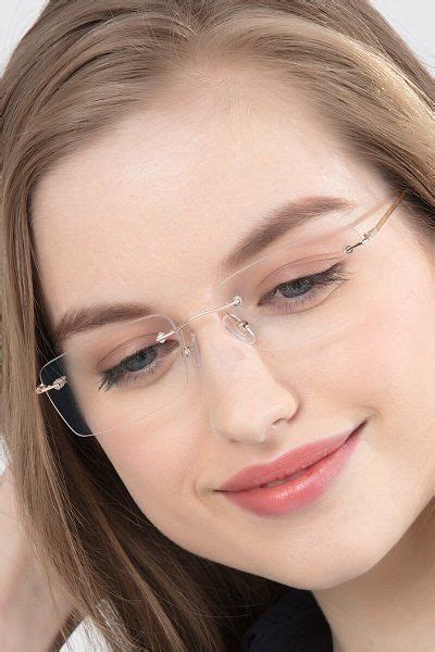 Golden Rectangle Prescription Eyeglasses Small Rimless Metal Eyewear