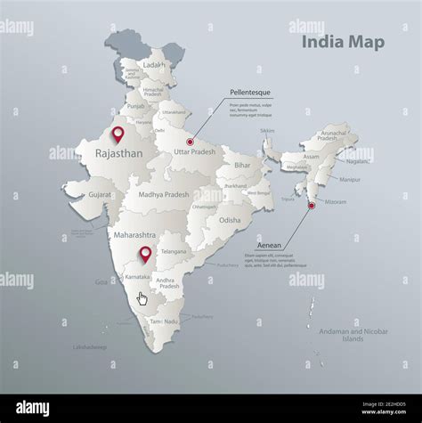 India Map Administrative Division With Names Blue White Card Paper 3d