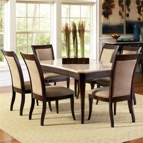 Steve Silver Marseille 7 Piece Rectangular Marble Table And Upholstered