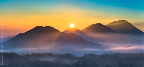 Sunrise Over Volcanoes By Alexander Grabchilev Sunrise Photos