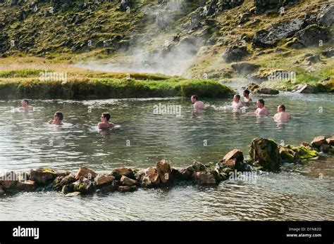 Enjoying Hot Springs In Landmannalaugar Iceland Stock Photo Alamy