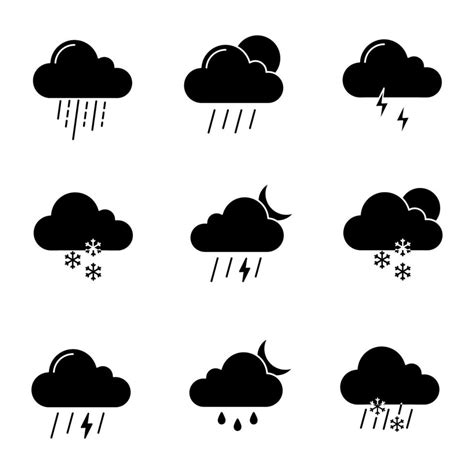 Weather Forecast Glyph Icons Set Thunderstorm Drizzle Rain Sleet