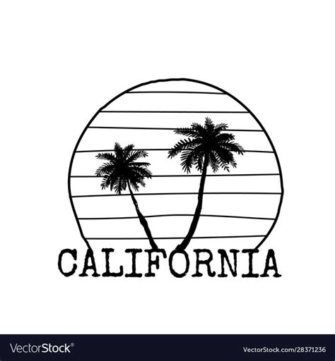 California Symbol Line Drawing With Palm Tree Silhouette Vector Sketch