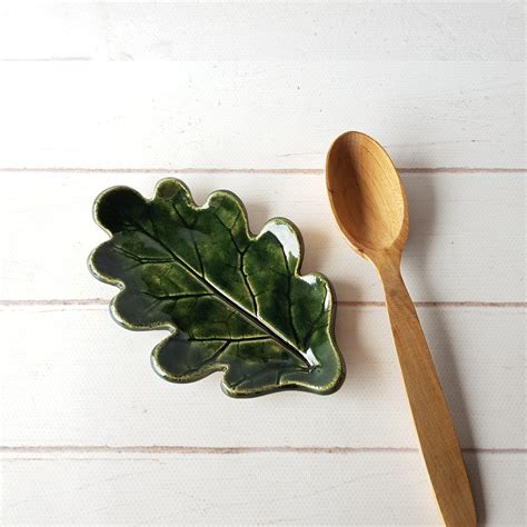 Ceramic Oak Leaf Spoon Rest Handmade Woodland Kitchen Decor Etsy