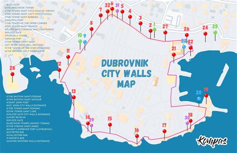 Dubrovnik City Walls Map Entrances Stops More Kompas Hr