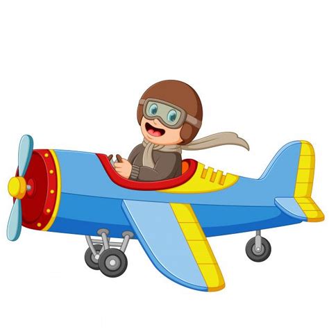 Premium Vector The Boy Is Flying A Plane With The Happy Face Happy