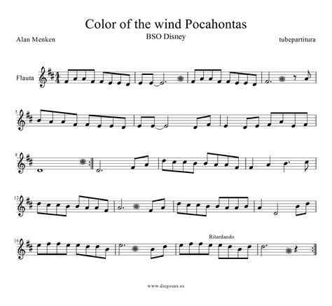 Tubescore Colors Of The Wind By Alan Menken Sheet Music For Flute And
