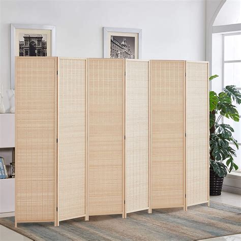 6 Panels Bamboo Room Divider 6 Ft Folding Privacy Screen Separator