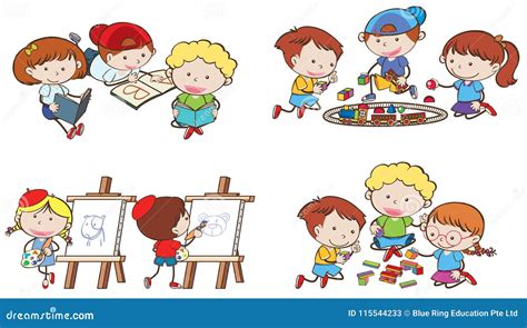 As Crianças Estão Fazendo Atividades Diferentes Ilustração Do Vetor