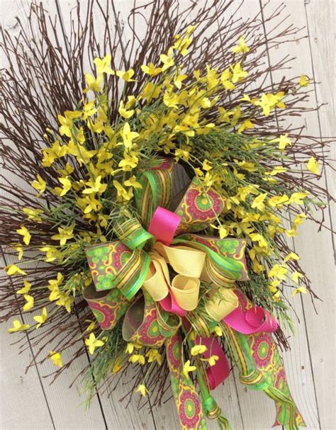 Forsythia Wreathwhimsical Spring Wreathspring Wreath By Keleas