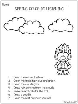 Shake your head yes and name a color. Spring Color by Listening (A Following Directions Activity ...