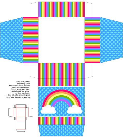 Rainbow Colored Printable Favor Boxes T Box Template Box Patterns