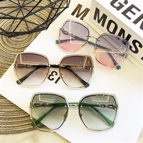 sunglasses qpeclou 2022 luxury oversized rimless women fashion big frame gradient sun glasses