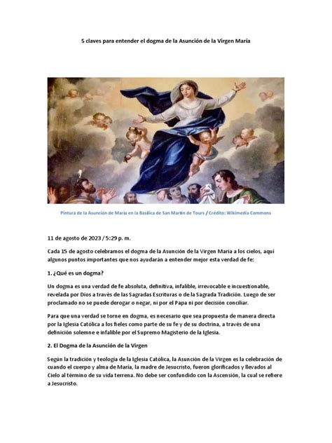 5 Claves Para Entender El Dogma De La Asunción De La Virgen María Pdf