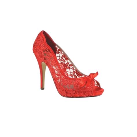 Red Lace Bow Trim Platform Peep Toe Shoes Upper Lace Lining Soft