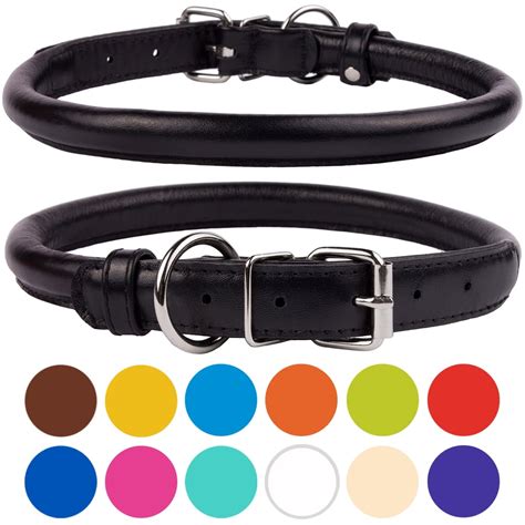 Rolled Leather Dog Collar For Medium Dogs Black