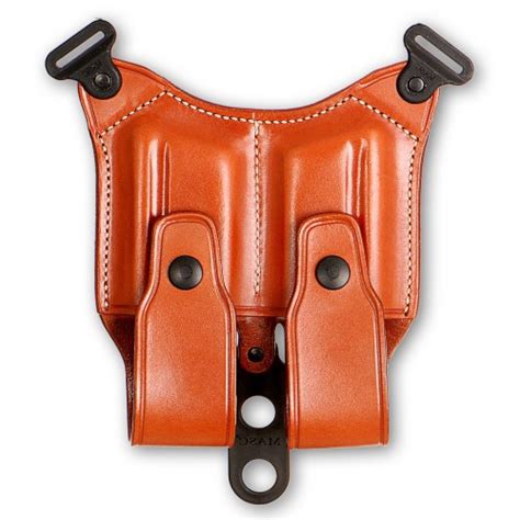 Vertical Leather Shoulder Holster With Double Mag Carrier For Desert