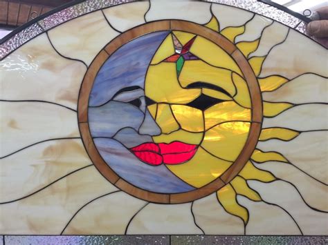 Cute Cozy Sun Moon And Star Leaded Stained Glass Window Panel