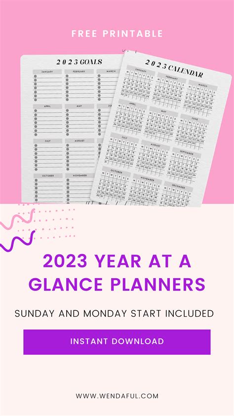Free Printable 2023 Year At A Glance Planner Inserts Free Planner Pages