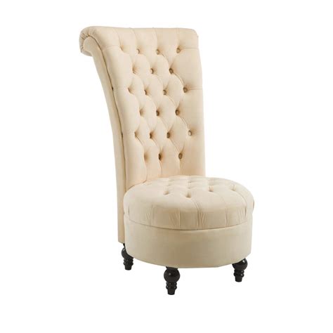 Elegant Royal High Back Tufted Accent Ottoman Chair Cream White