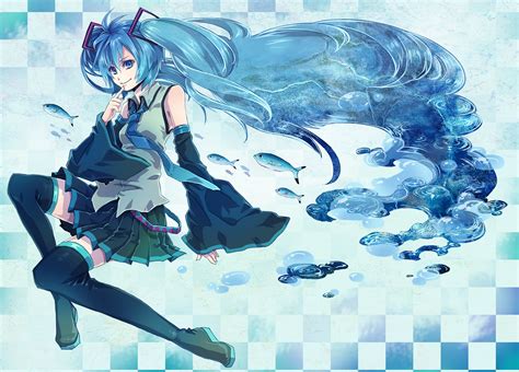 Animal Blue Eyes Blue Hair Fish Hatsune Miku Last C Long Hair Skirt