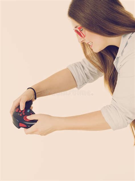 Profile View Of Woman Playing Video Games Stock Image Image Of