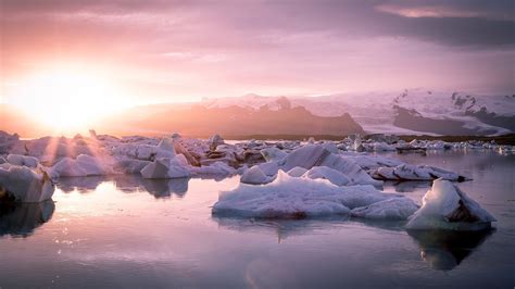 Glaciers Lagoon Iceland Sun Nature Landscape Jokulsarlon